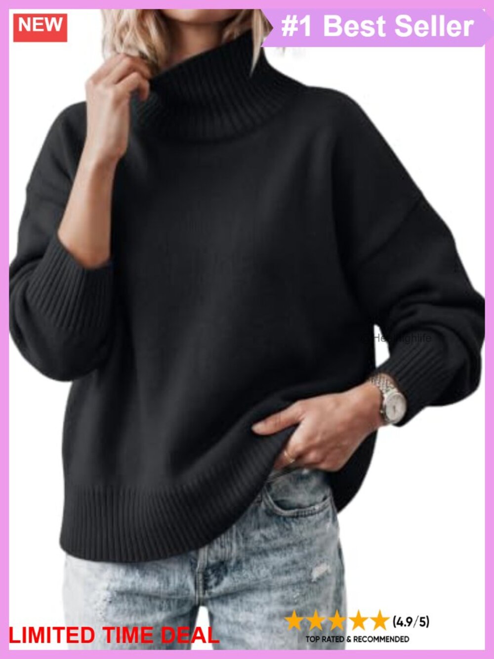 Oversized Turtleneck Sweater Viscose Blend Relaxed Pullover Fall Cozy